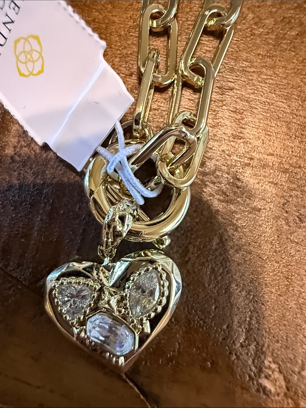 Kendra Scott Gold Heart Chain Bracelet with White Crystal stones - Picture 2 of 3